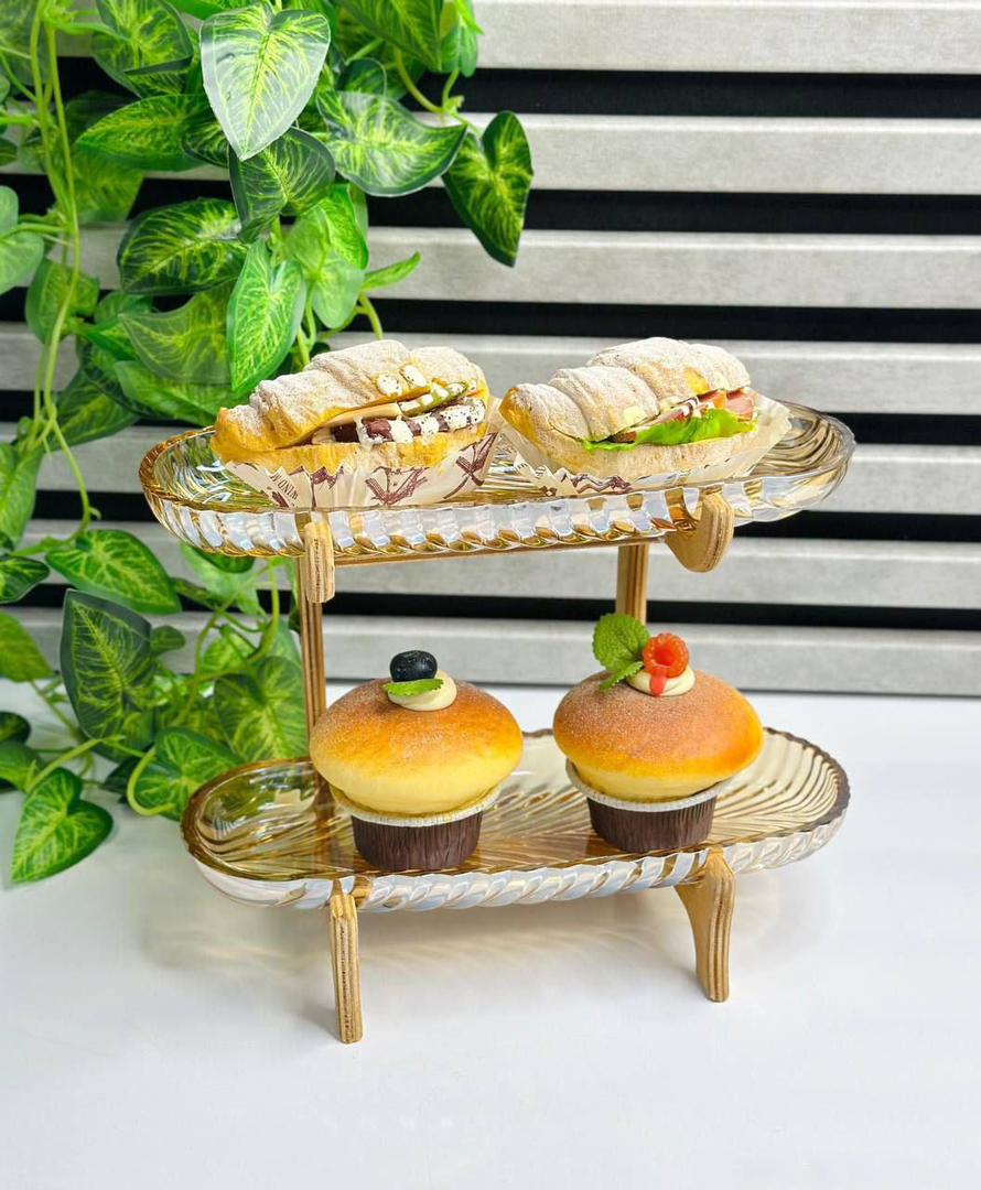 شیرینی و تنقلات ۲طبقه چوب و شیشه سانتا